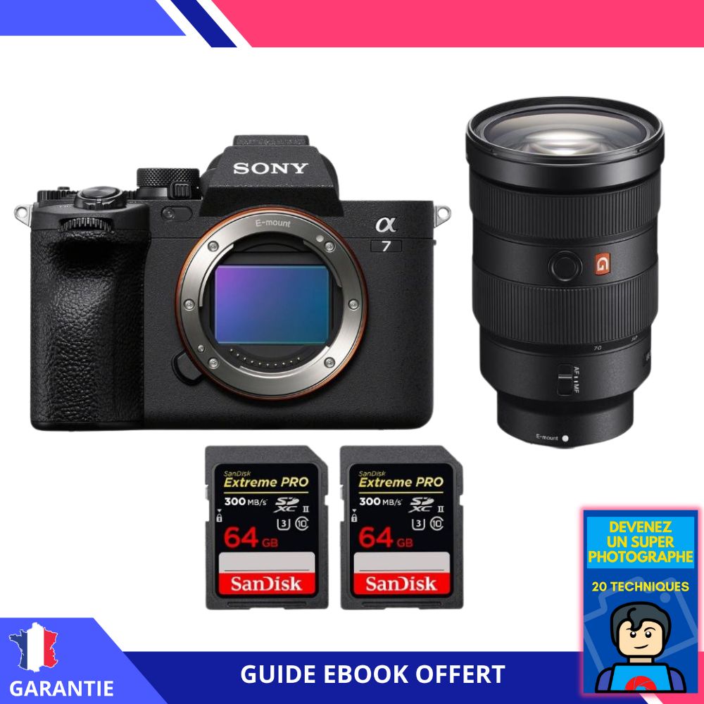 Sony A7 IV + FE 24 70mm f2.8 GM + 2 SanDisk Extreme PRO UHS II SDXC 300 MB/ + Ebook 'Devenez Un Super Photographe' Hybride Sony