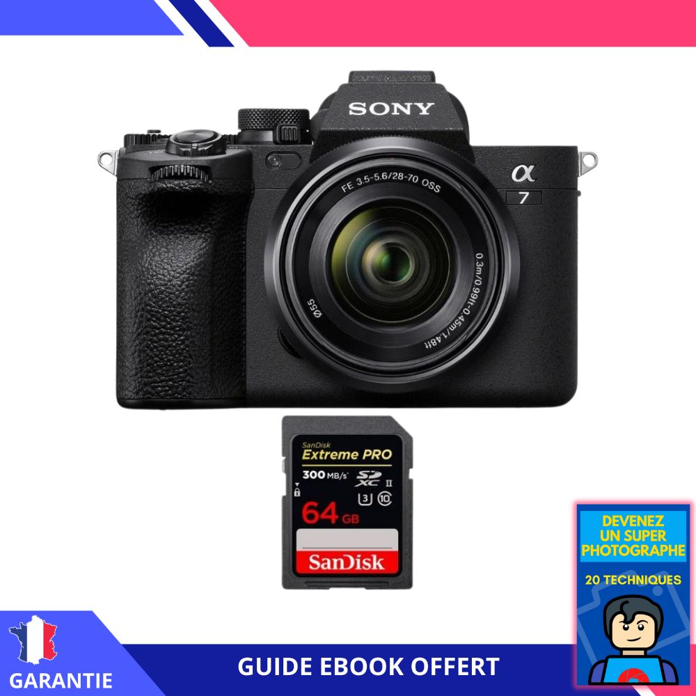 Sony A7 IV + FE 28 70mm F3.5 5.6 OSS + 1 SanDisk Extreme PRO UHS II SDXC 300 MB/ + Ebook 'Devenez Un Super Photographe' Hybride Sony