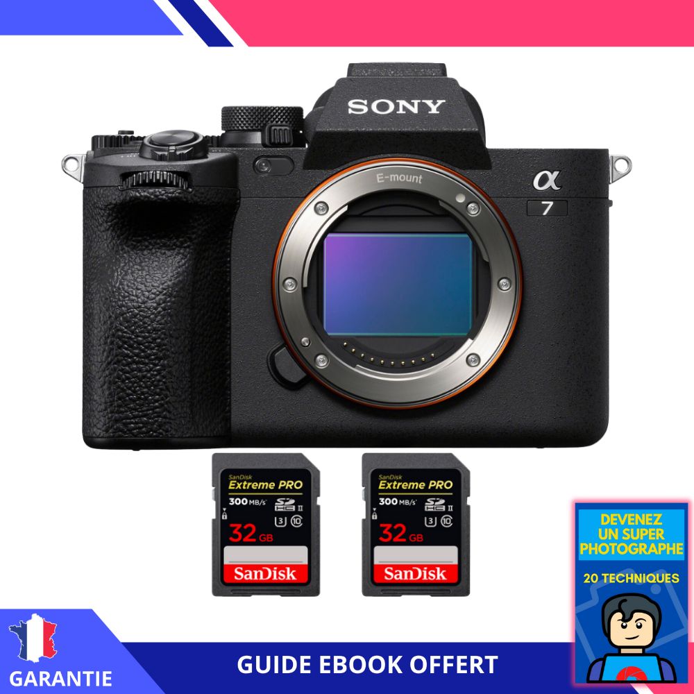 Sony A7 IV Nu + 2 SanDisk Extreme PRO UHS II SDXC 300 MB/ + Ebook 'Devenez Un Super Photographe' Hybride Sony