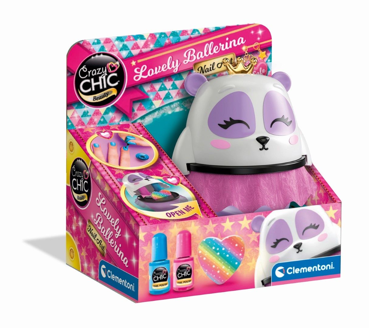 Clementoni 18694 Crazy Chic Boîte à Ongles Danseuse Panda Jouet Ongle Fille Kit de Loisir Créatif Fill Décorations pour Les Ongles Vernis à Ongles