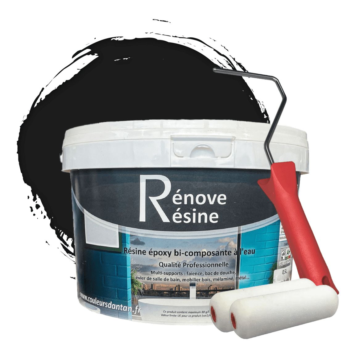 Peinture Résine multisupport Intérieur pour Faïence, Carrelage, Douche, Baignoire 5m² - RAL 9011 Noir graphite + Kit d'application OFFERT