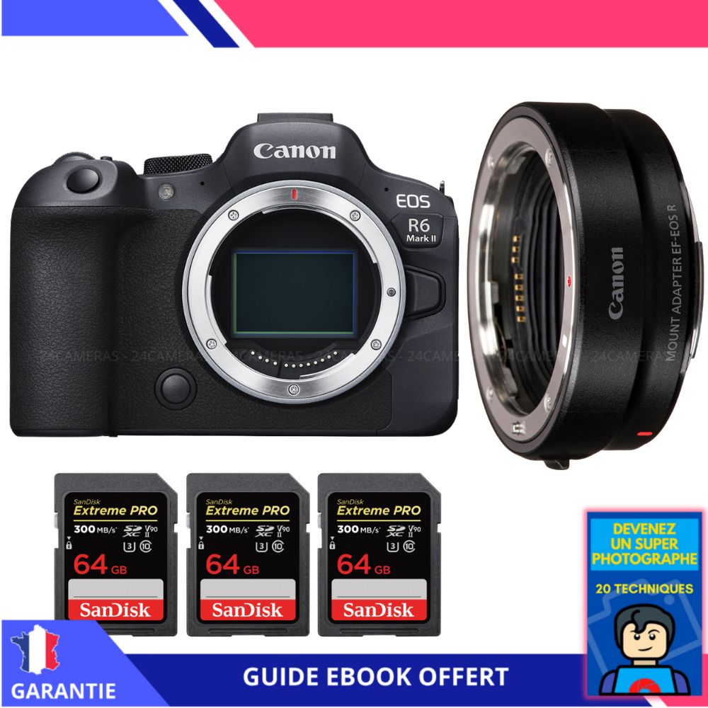 Canon EOS R6 Mark II + EF EOS R + 3 SanDisk Extreme PRO UHS II SDXC 300 MB/ + Ebook 'Devenez Un Super Photographe' Appareil Photo Canon - vue 3