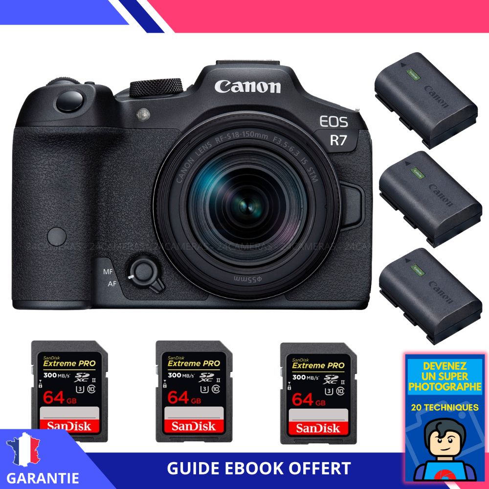 Canon EOS R7 + RF 18 150mm STM + 3 SanDisk Extreme PRO UHS II SDXC 300 MB/ + 3 Canon LP E6NH + Ebook 'Devenez Un Super Photographe' Hybride Canon - vue 2