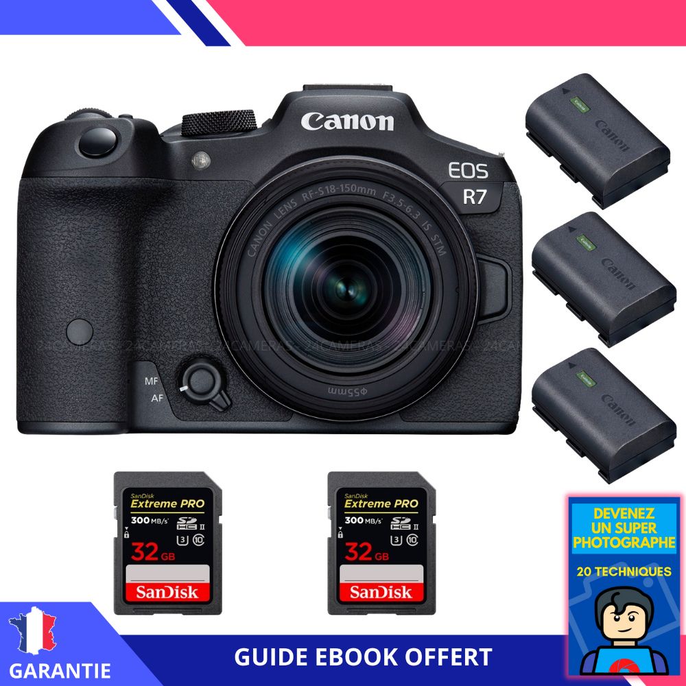 Canon EOS R7 + RF 18 150mm STM + 2 SanDisk Extreme PRO UHS II SDXC 300 MB/ + 3 Canon LP E6NH + Ebook 'Devenez Un Super Photographe' Hybride Canon - vue 2