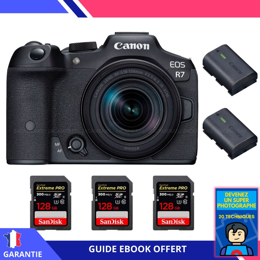 Canon EOS R7 + RF 18 150mm STM + 3 SanDisk Extreme PRO UHS II SDXC 300 MB/ + 2 Canon LP E6NH + Ebook 'Devenez Un Super Photographe' Hybride Canon - vue 3