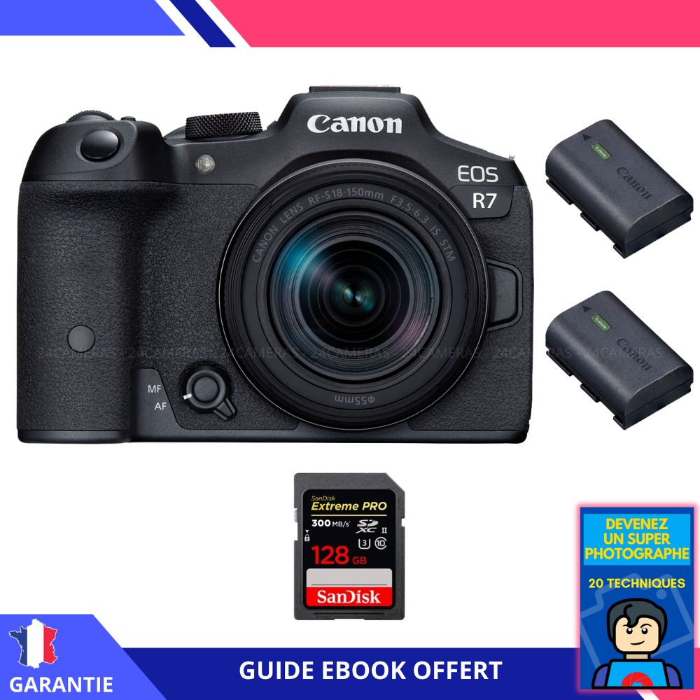 Canon EOS R7 + RF 18 150mm STM + 1 SanDisk Extreme PRO UHS II SDXC 300 MB/ + 2 Canon LP E6NH + Ebook 'Devenez Un Super Photographe' Hybride Canon - vue 2