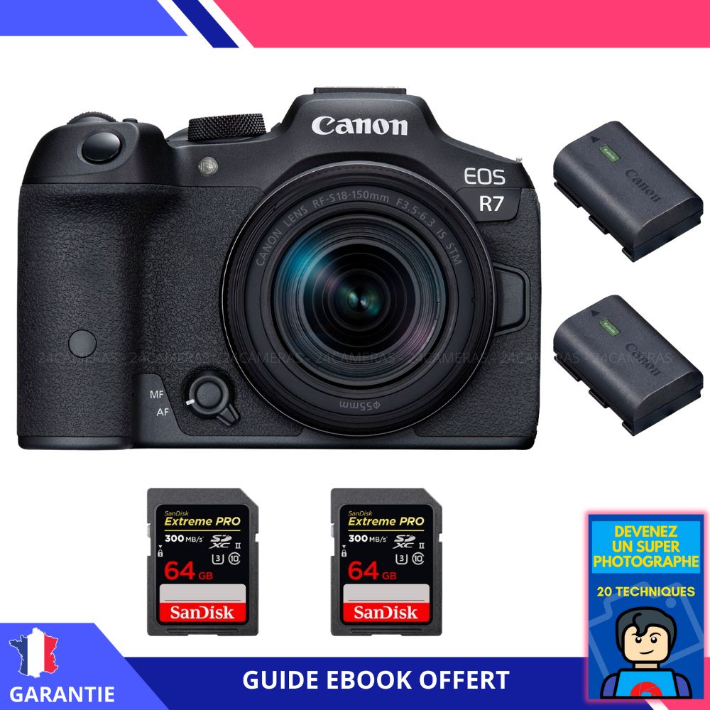 Canon EOS R7 + RF 18 150mm STM + 2 SanDisk Extreme PRO UHS II SDXC 300 MB/ + 2 Canon LP E6NH + Ebook 'Devenez Un Super Photographe' Hybride Canon - vue 2