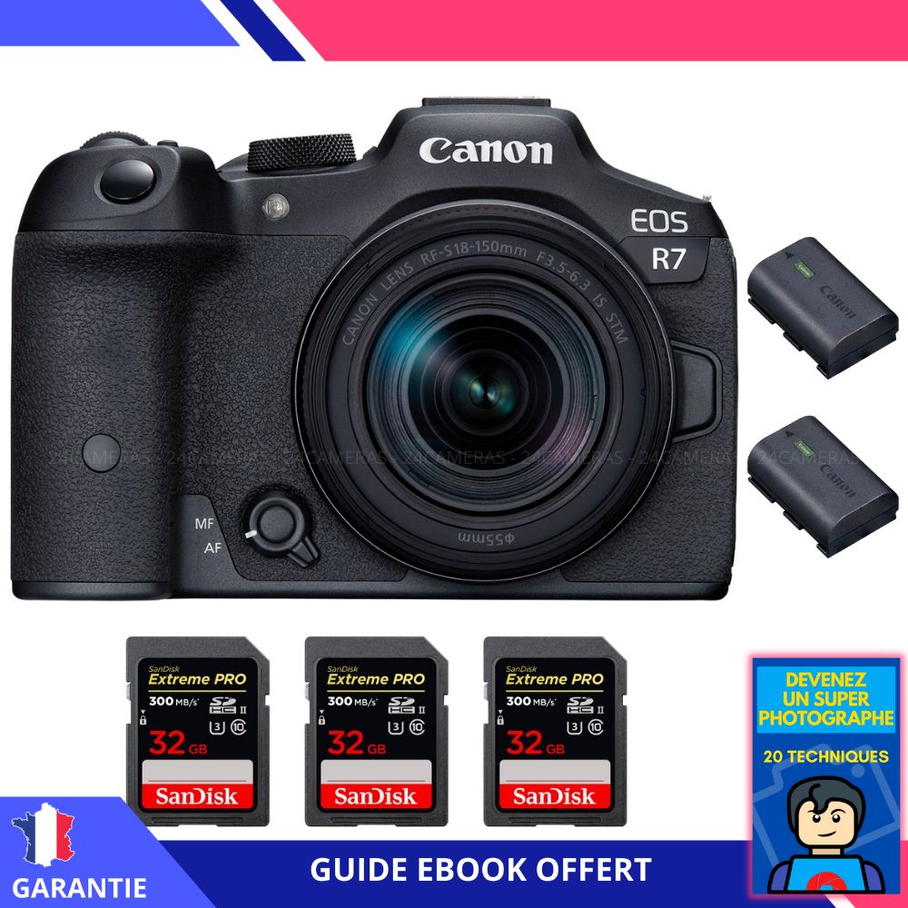 Canon EOS R7 + RF 18 150mm STM + 3 SanDisk Extreme PRO UHS II SDXC 300 MB/ + 2 Canon LP E6NH + Ebook 'Devenez Un Super Photographe' Hybride Canon - vue 2