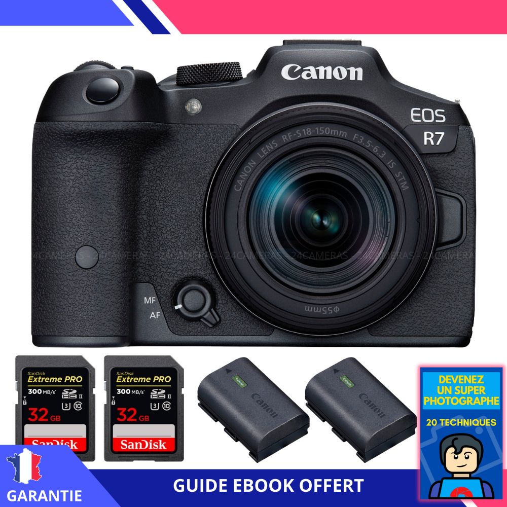 Canon EOS R7 + RF 18 150mm STM + 2 SanDisk Extreme PRO UHS II SDXC 300 MB/ + 2 Canon LP E6NH + Ebook 'Devenez Un Super Photographe' Hybride Canon - vue 3