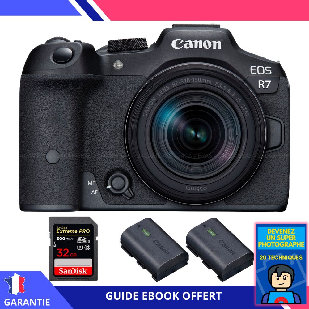 Canon EOS R7 + RF 18 150mm STM + 1 SanDisk Extreme PRO UHS II SDXC 300 MB/ + 2 Canon LP E6NH + Ebook 'Devenez Un Super Photographe' Hybride Canon - vue 3