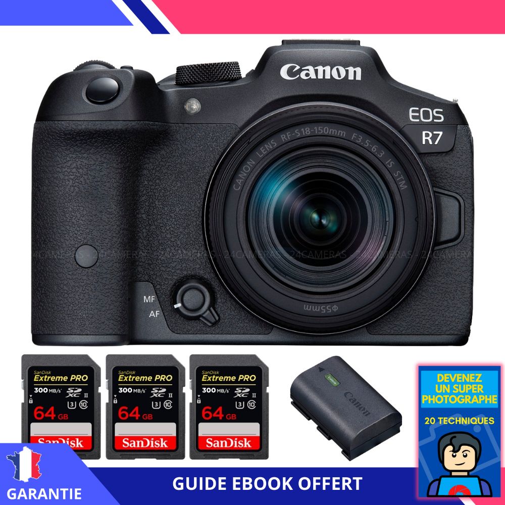 Canon EOS R7 + RF 18 150mm STM + 3 SanDisk Extreme PRO UHS II SDXC 300 MB/ + 1 Canon LP E6NH + Ebook 'Devenez Un Super Photographe' Hybride Canon - vue 3