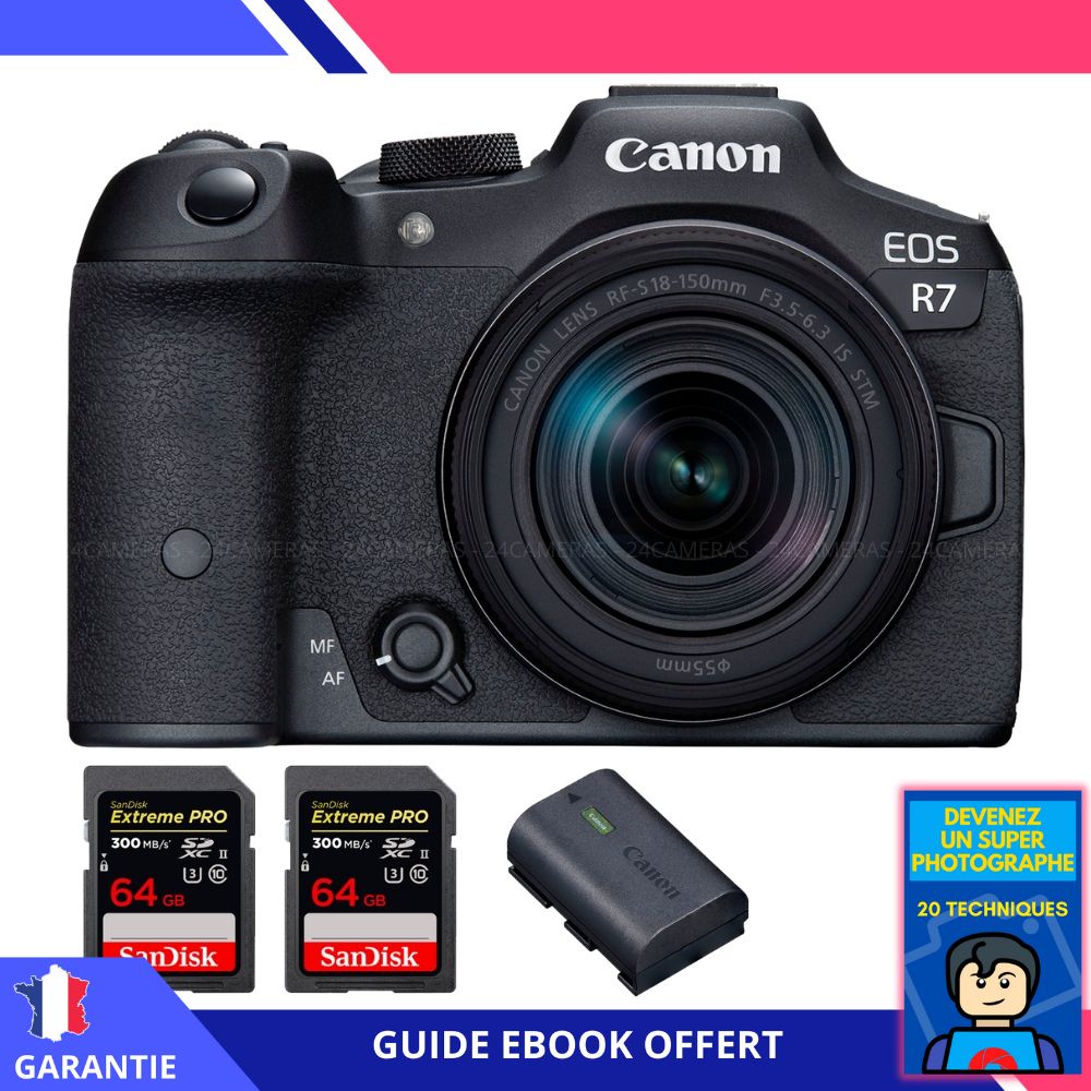 Canon EOS R7 + RF 18 150mm STM + 2 SanDisk Extreme PRO UHS II SDXC 300 MB/ + 1 Canon LP E6NH + Ebook 'Devenez Un Super Photographe' Hybride Canon - vue 2