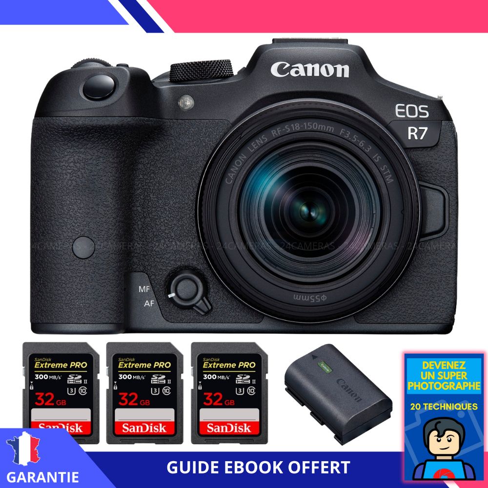 Canon EOS R7 + RF 18 150mm STM + 3 SanDisk Extreme PRO UHS II SDXC 300 MB/ + 1 Canon LP E6NH + Ebook 'Devenez Un Super Photographe' Hybride Canon - vue 2