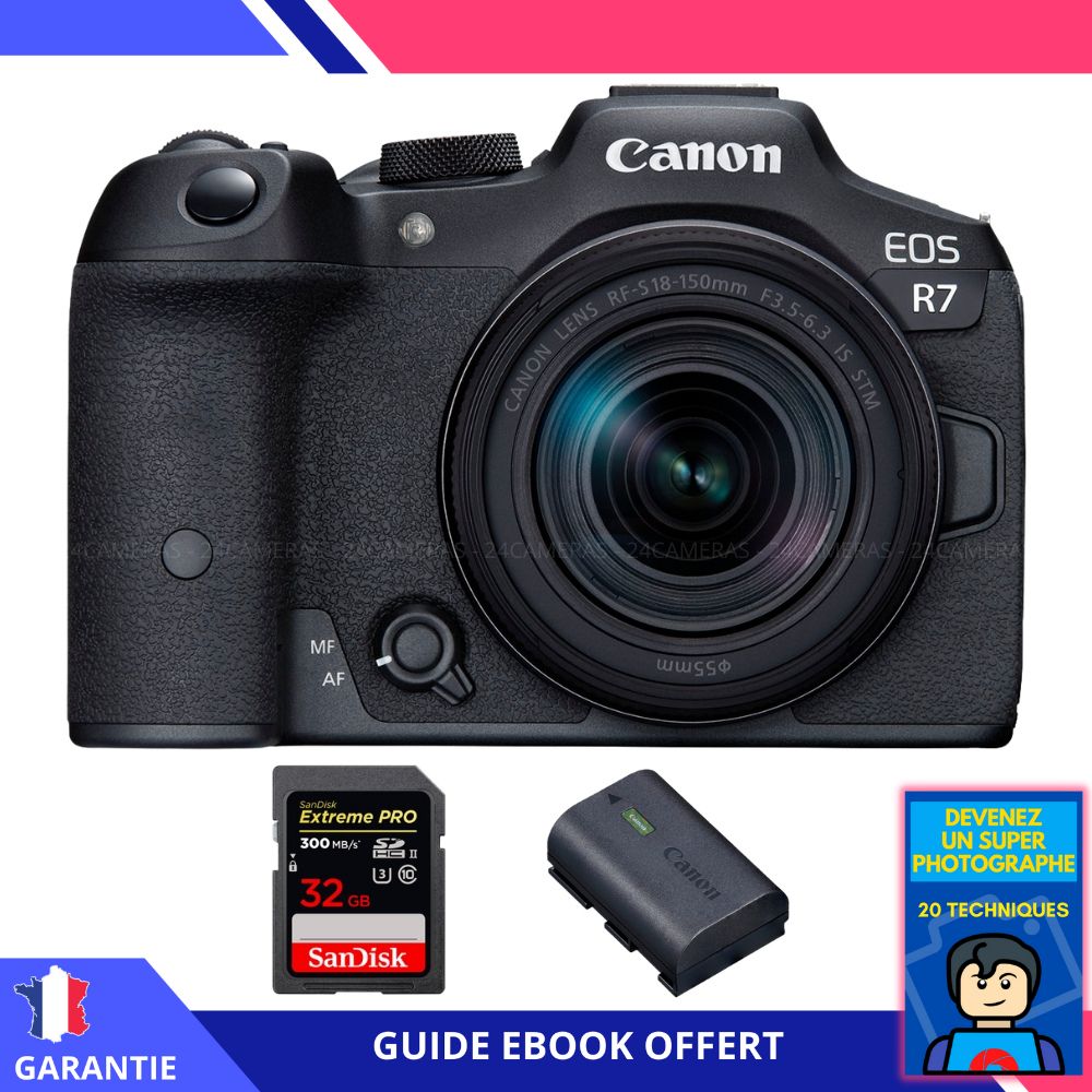 Canon EOS R7 + RF 18 150mm STM + 1 SanDisk Extreme PRO UHS II SDXC 300 MB/ + 1 Canon LP E6NH + Ebook 'Devenez Un Super Photographe' Hybride Canon - vue 3