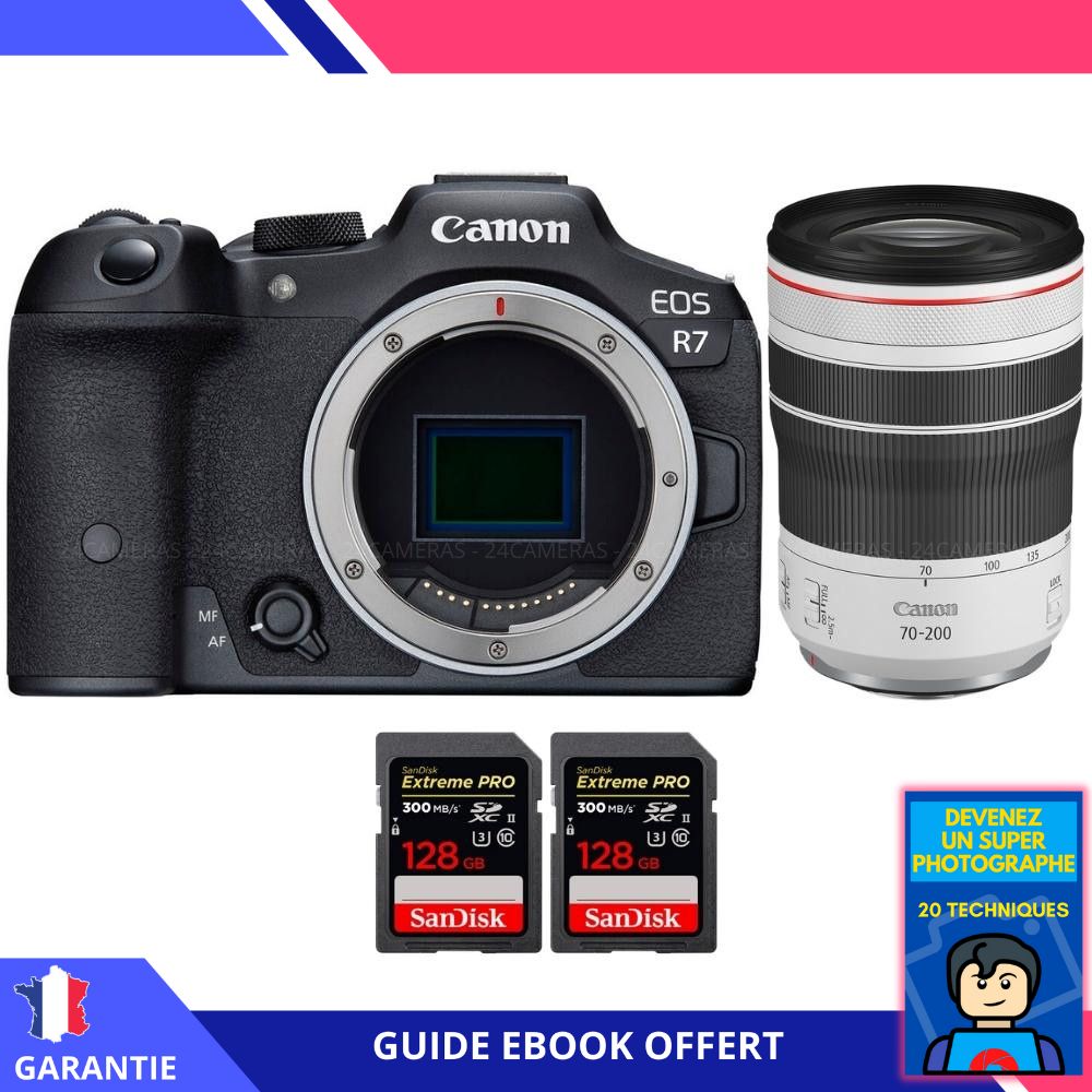 Canon EOS R7 + RF 70 200mm F4 IS USM + 2 SanDisk Extreme PRO UHS II SDXC 300 MB/ + Ebook 'Devenez Un Super Photographe' Hybride Canon - vue 3