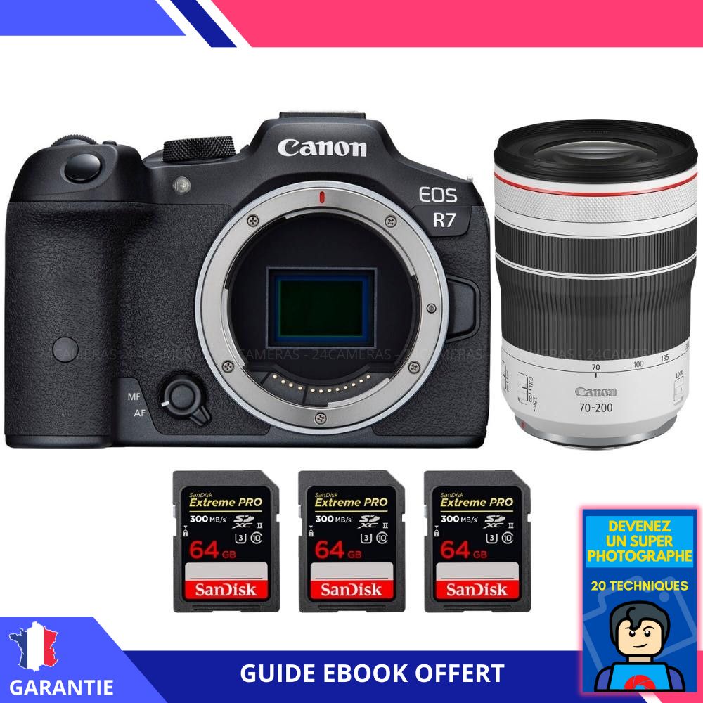 Canon EOS R7 + RF 70 200mm F4 IS USM + 3 SanDisk Extreme PRO UHS II SDXC 300 MB/ + Ebook 'Devenez Un Super Photographe' Hybride Canon - vue 2