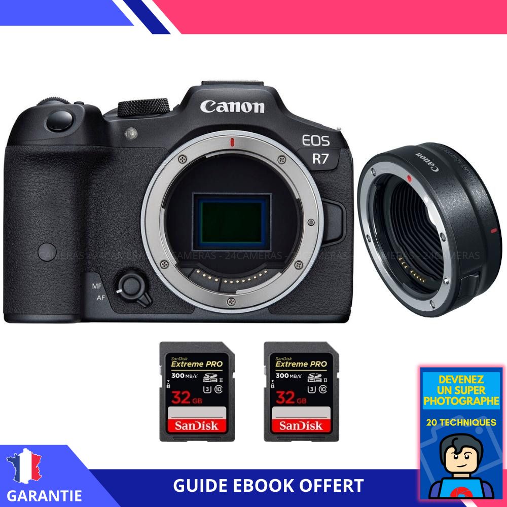 Canon EOS R7 + EF EOS R + 2 SanDisk Extreme PRO UHS II SDXC 300 MB/ + Ebook 'Devenez Un Super Photographe' Hybride Canon - vue 2