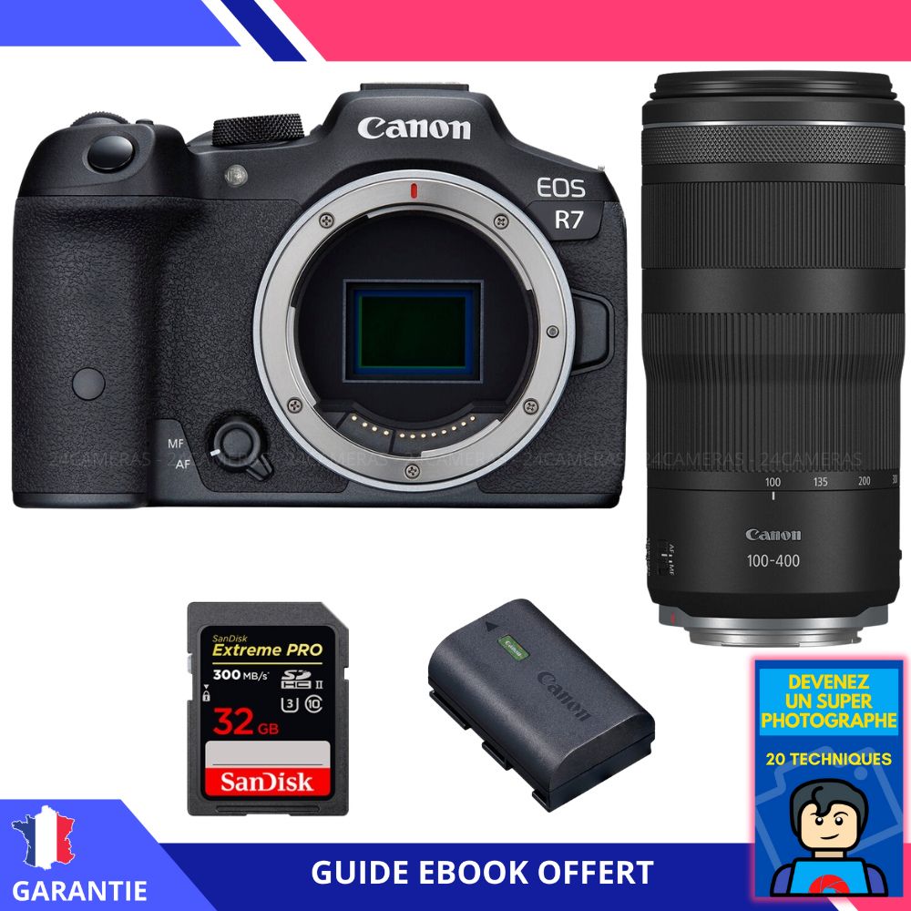 Canon EOS R7 + RF 100 400mm IS + 1 SanDisk Extreme PRO UHS II SDXC 300 MB/ + 1 Canon LP E6NH + Ebook 'Devenez Un Super Photographe' Hybride Canon - vue 3