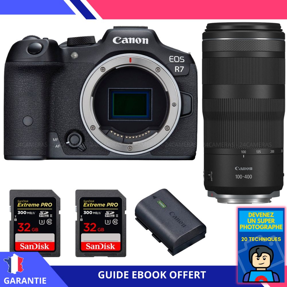 Canon EOS R7 + RF 100 400mm IS + 2 SanDisk Extreme PRO UHS II SDXC 300 MB/ + 1 Canon LP E6NH + Ebook 'Devenez Un Super Photographe' Hybride Canon - vue 2