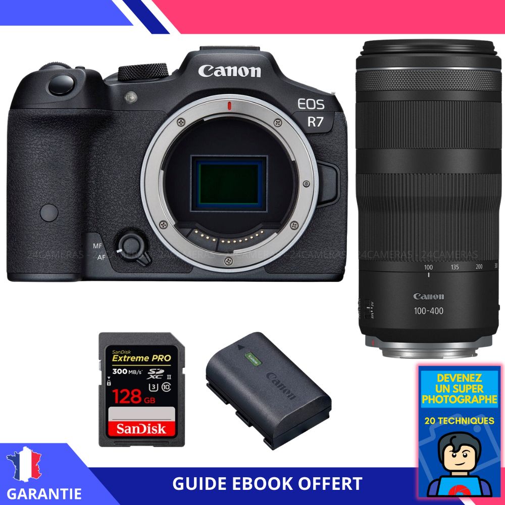 Canon EOS R7 + RF 100 400mm IS + 1 SanDisk Extreme PRO UHS II SDXC 300 MB/ + 1 Canon LP E6NH + Ebook 'Devenez Un Super Photographe' Hybride Canon - vue 2