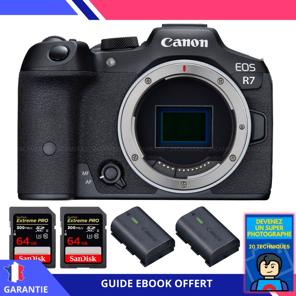 Canon EOS R7 + 2 SanDisk Extreme PRO UHS II SDXC 300 MB/ + 2 Canon LP E6NH + Ebook 'Devenez Un Super Photographe' Hybride Canon - vue 3