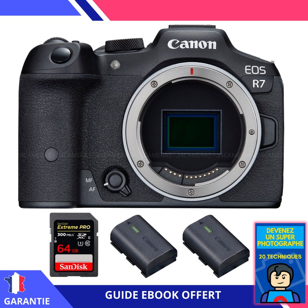 Canon EOS R7 + 1 SanDisk Extreme PRO UHS II SDXC 300 MB/ + 2 Canon LP E6NH + Ebook 'Devenez Un Super Photographe' Hybride Canon - vue 3