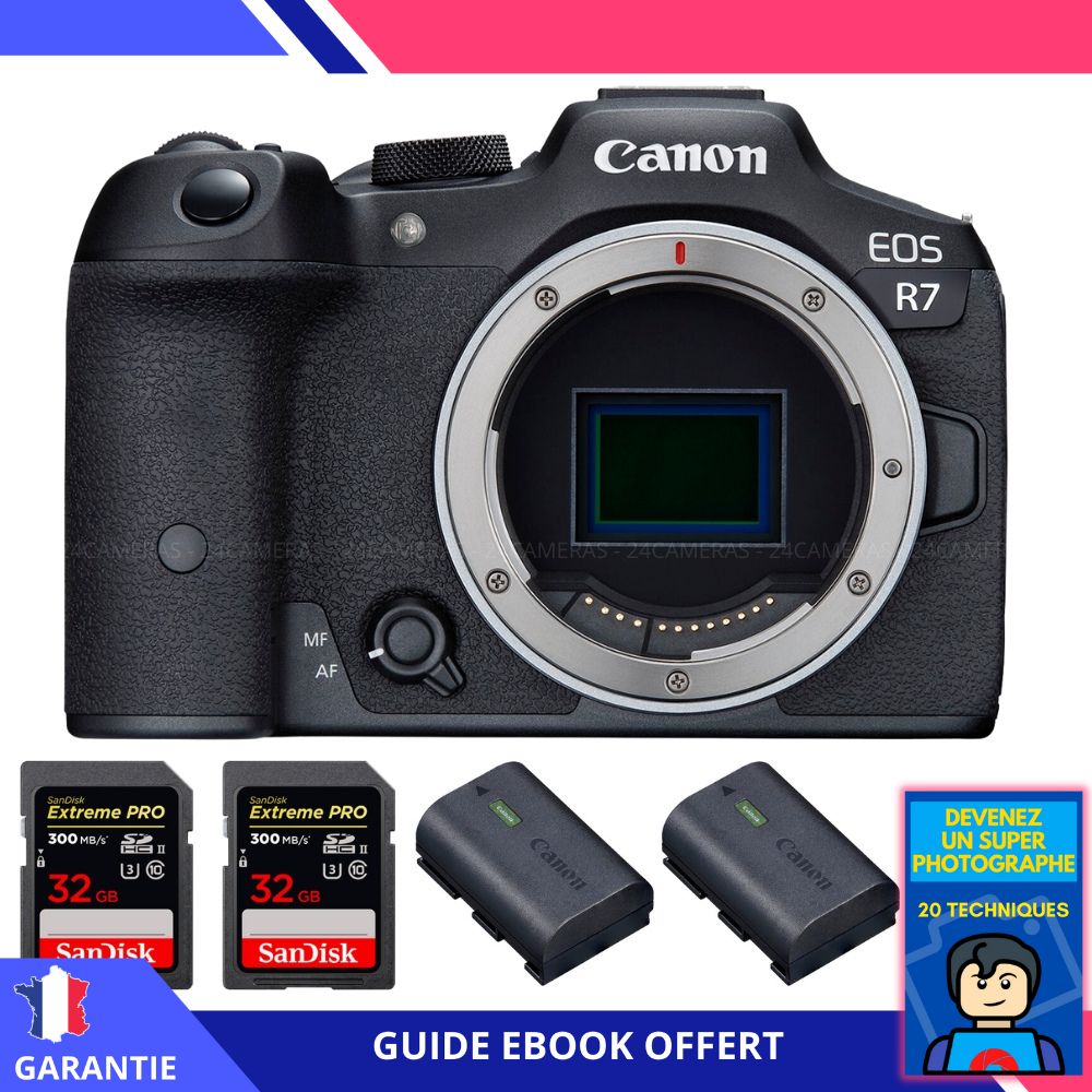 Canon EOS R7 + 2 SanDisk Extreme PRO UHS II SDXC 300 MB/ + 2 Canon LP E6NH + Ebook 'Devenez Un Super Photographe' Hybride Canon - vue 2