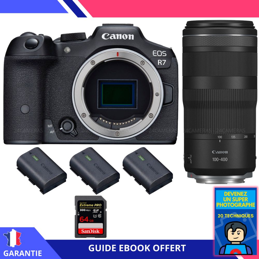 Canon EOS R7 + RF 100 400mm IS + 1 SanDisk Extreme PRO UHS II SDXC 300 MB/ + 3 Canon LP E6NH + Ebook 'Devenez Un Super Photographe' Hybride Canon - vue 2