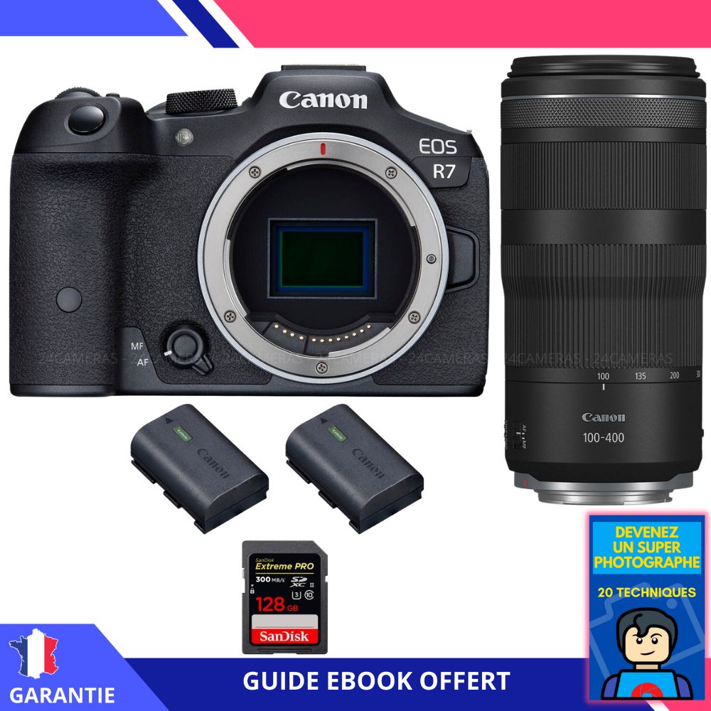 Canon EOS R7 + RF 100 400mm IS + 1 SanDisk Extreme PRO UHS II SDXC 300 MB/ + 2 Canon LP E6NH + Ebook 'Devenez Un Super Photographe' Hybride Canon - vue 2