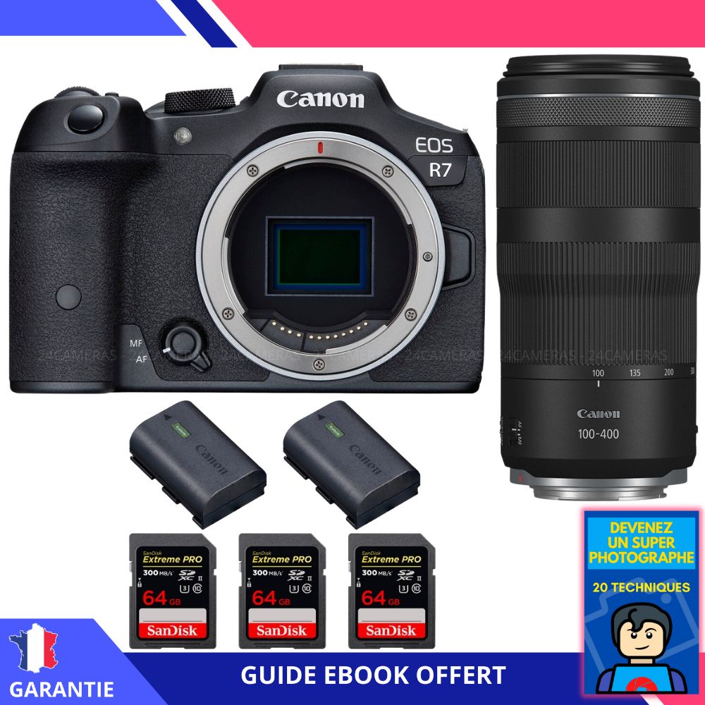 Canon EOS R7 + RF 100 400mm IS + 3 SanDisk Extreme PRO UHS II SDXC 300 MB/ + 2 Canon LP E6NH + Ebook 'Devenez Un Super Photographe' Hybride Canon - vue 2