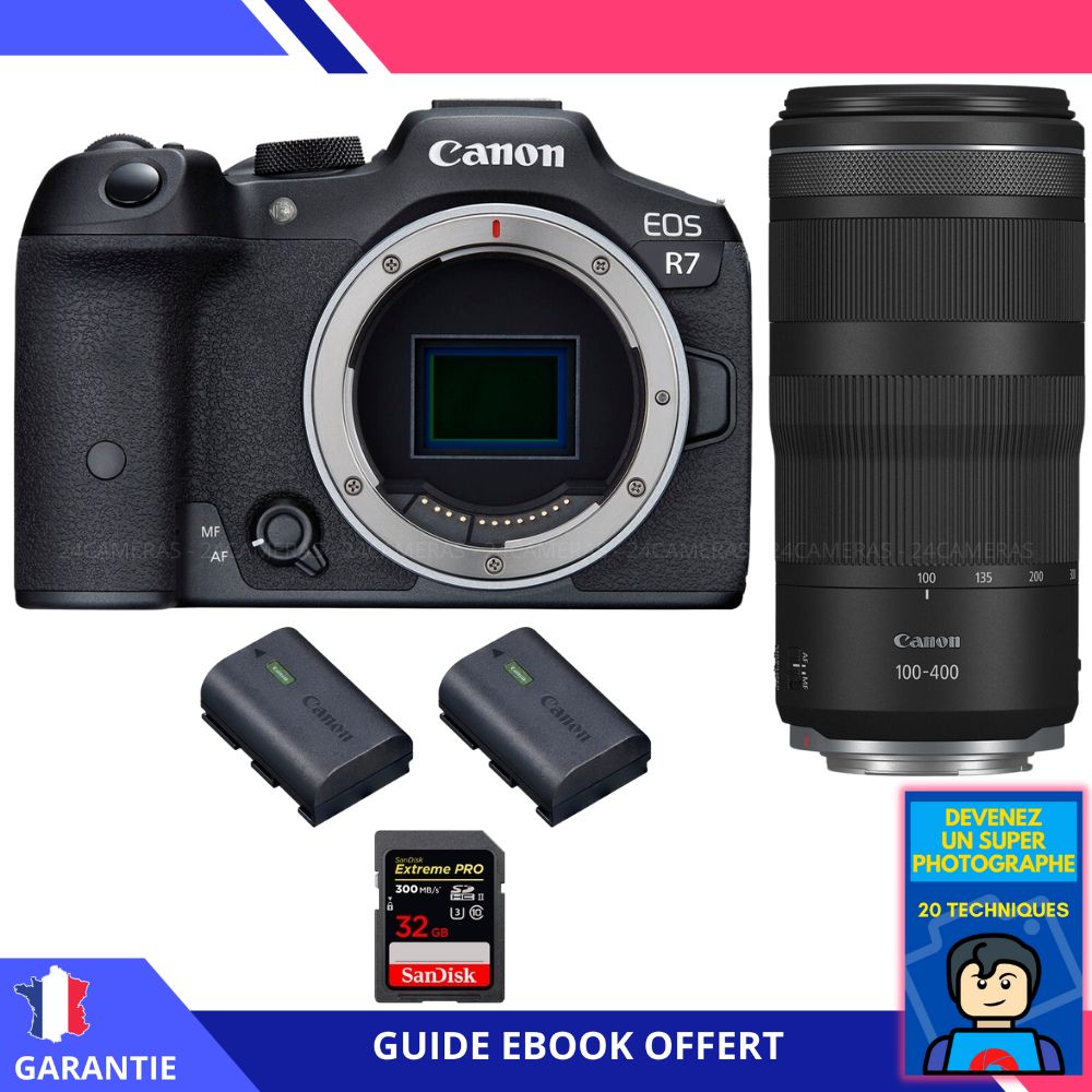 Canon EOS R7 + RF 100 400mm IS + 1 SanDisk Extreme PRO UHS II SDXC 300 MB/ + 2 Canon LP E6NH + Ebook 'Devenez Un Super Photographe' Hybride Canon - vue 3