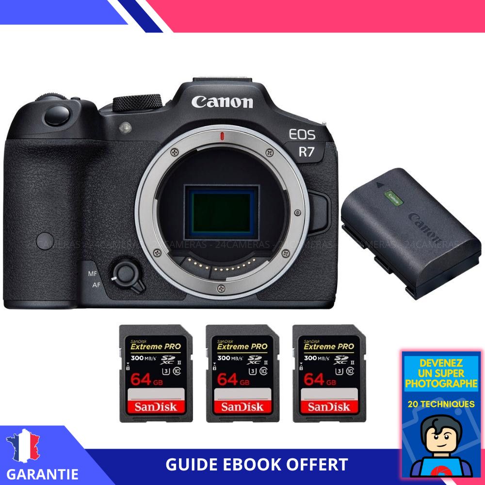 Canon EOS R7 + Canon LP E6NH + 3 SanDisk Extreme PRO UHS II SDXC 300 MB/ + Ebook 'Devenez Un Super Photographe' Hybride Canon - vue 2