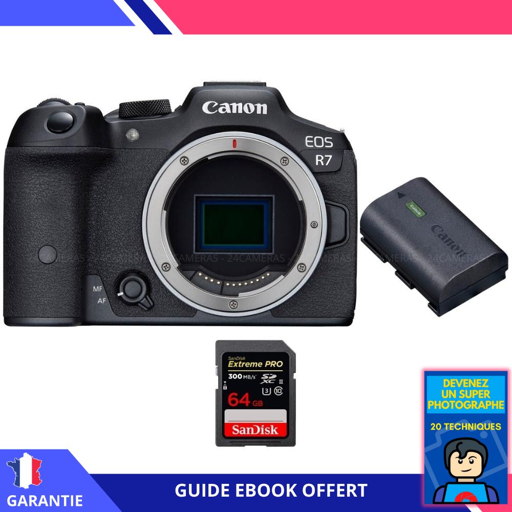 Canon EOS R7 + Canon LP E6NH + 1 SanDisk Extreme PRO UHS II SDXC 300 MB/ + Ebook 'Devenez Un Super Photographe' Hybride Canon - vue 3