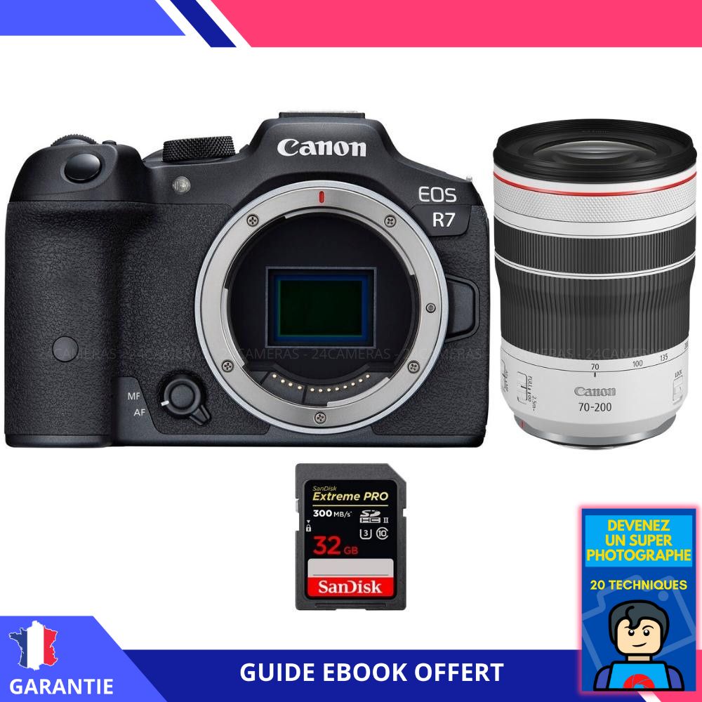 Canon EOS R7 + RF 70 200mm F4 IS USM + 1 SanDisk Extreme PRO UHS II SDXC 300 MB/ + Ebook 'Devenez Un Super Photographe' Hybride Canon