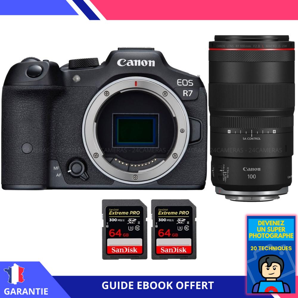 Canon EOS R7 + RF 100mm F2.8 Macro IS USM + 2 SanDisk Extreme PRO UHS II SDXC 300 MB/ + Ebook 'Devenez Un Super Photographe' Hybride Canon - vue 3