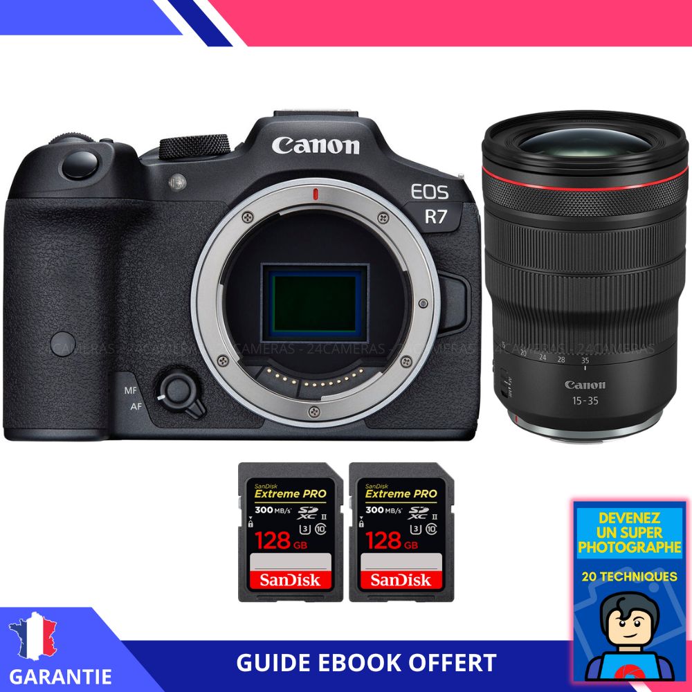 Canon EOS R7 + RF 15 35mm F2.8 IS USM + 2 SanDisk Extreme PRO UHS II SDXC 300 MB/ + Ebook 'Devenez Un Super Photographe' Hybride Canon - vue 3