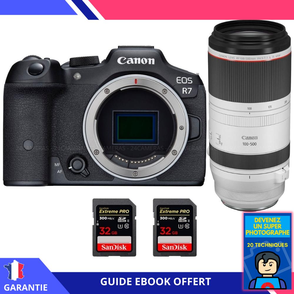 Canon EOS R7 + RF 100 500mm F4.5 7.1 IS USM + 2 SanDisk Extreme PRO UHS II SDXC 300 MB/ + Ebook 'Devenez Un Super Photographe' Hybride Canon - vue 2