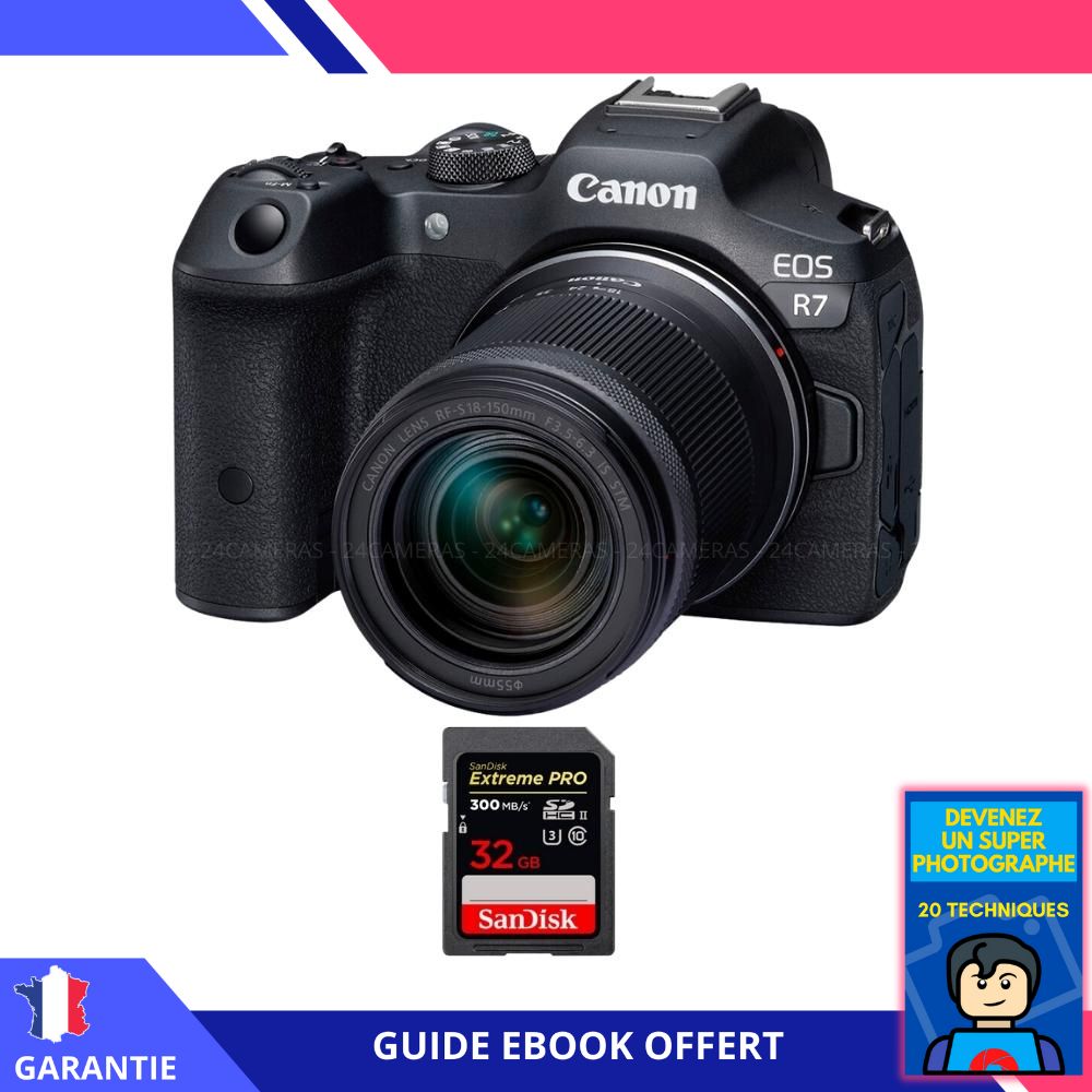Canon EOS R7 + RF 18 150mm STM + 1 SanDisk Extreme PRO UHS II SDXC 300 MB/ + Ebook 'Devenez Un Super Photographe' Hybride Canon
