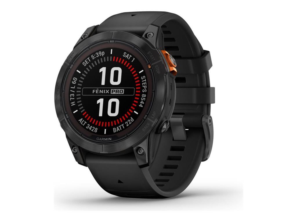 Garmin fenix 7 Pro Solar - 47 mm - gris ardoise - montre de sport avec bracelet - silicone - noir - taille du poignet : 125-208 mm - affichage 1.3 - 32 Go - Bluetooth, ANT+, Wi-Fi - 79 g