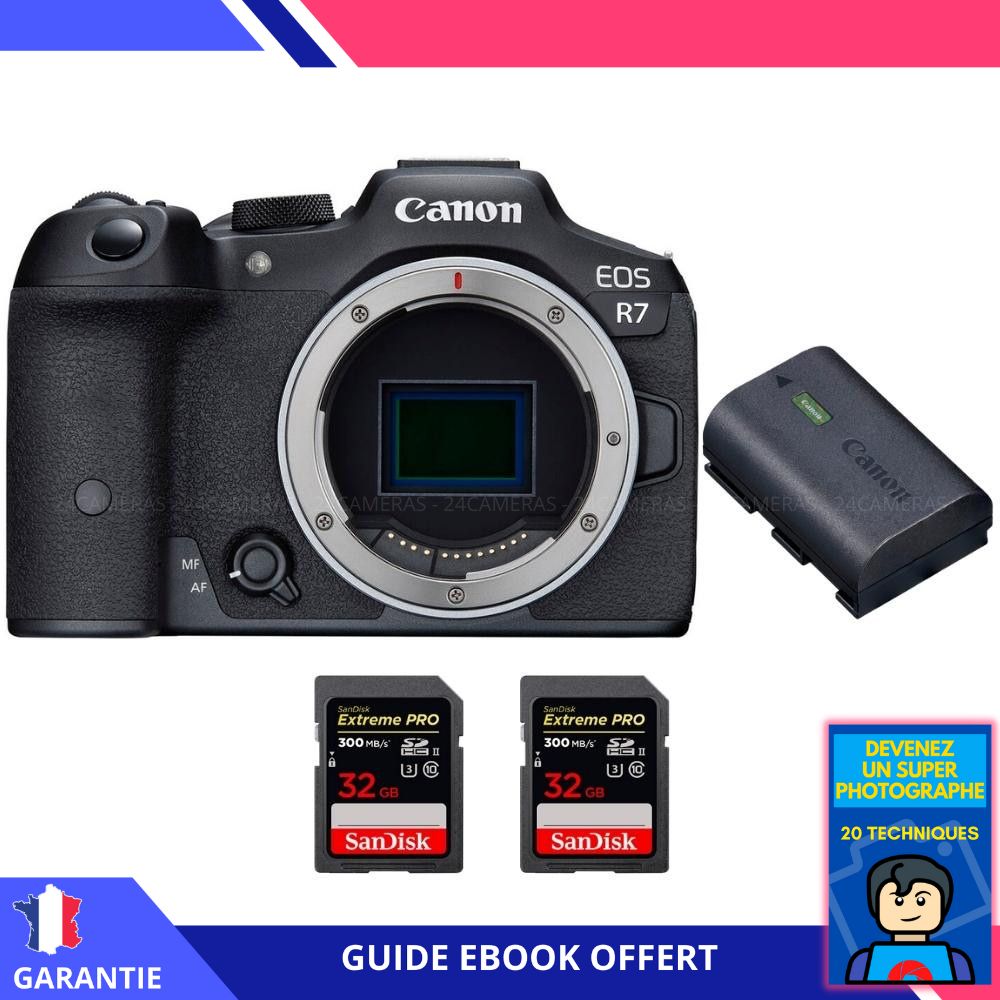 Canon EOS R7 + Canon LP E6NH + 2 SanDisk Extreme PRO UHS II SDXC 300 MB/ + Ebook 'Devenez Un Super Photographe' Hybride Canon - vue 2