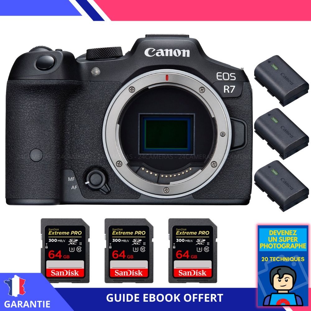 Canon EOS R7 + 3 SanDisk Extreme PRO UHS II SDXC 300 MB/ + 3 Canon LP E6NH + Ebook 'Devenez Un Super Photographe' Hybride Canon - vue 2