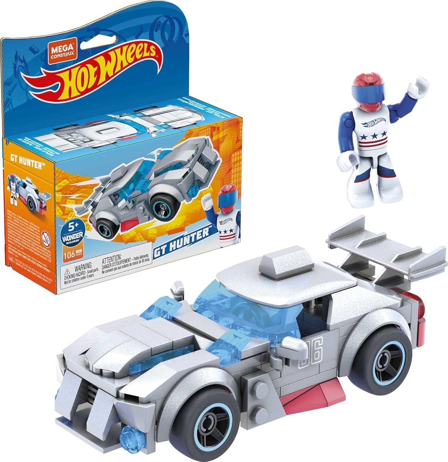DDA Hot Wheels voiture à construire GT Hunter 106 pièces jeu de briques de construction et plus GVM32