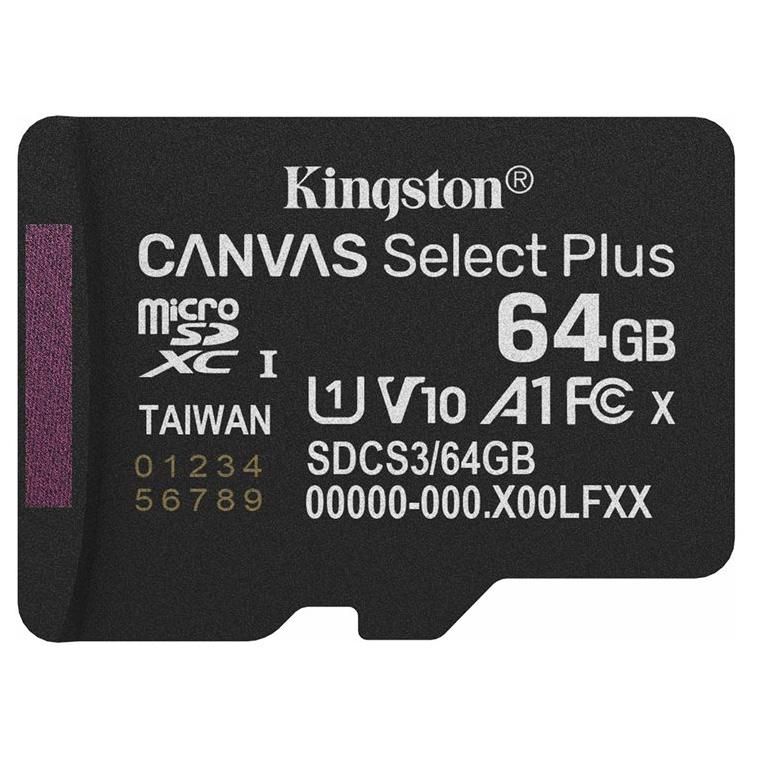 Kingston Canvas Select Plus - Carte mémoire flash - 64 Go - A1 / Video Class V10 / UHS-I U1 / Class10 - microSDXC UHS-I