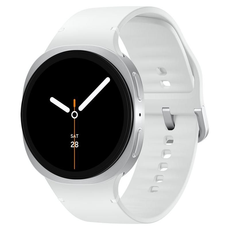 Samsung Galaxy Watch8 - 44 mm - argent - Montre connectée avec bracelet sport - caoutchouc - blanc - taille du bracelet : M/L - affichage 1.47 - 32 Go - NFC, Bluetooth, Wi-Fi - 34 g