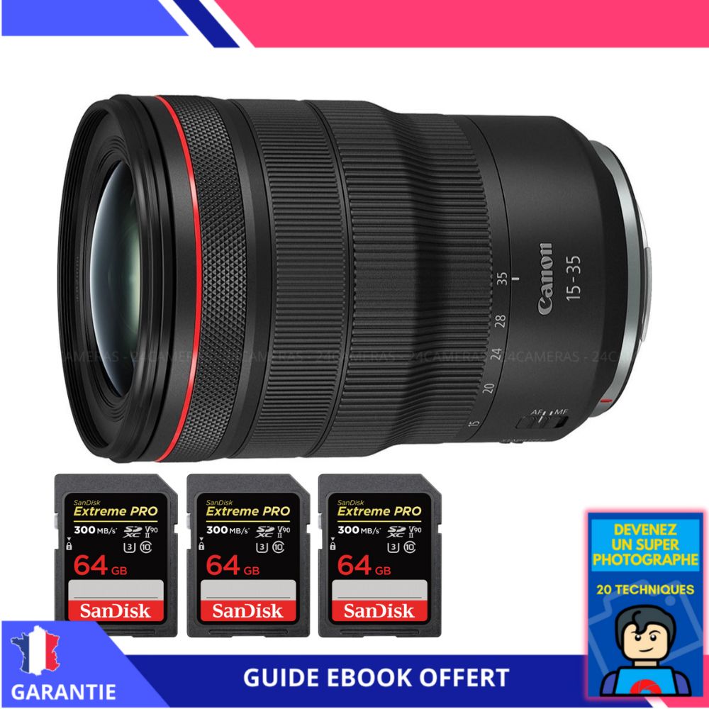 Canon RF 15 35mm f/ IS USM + 3 SanDisk UHS II 300 MB/ + Ebook 'Devenez Un Super Photographe