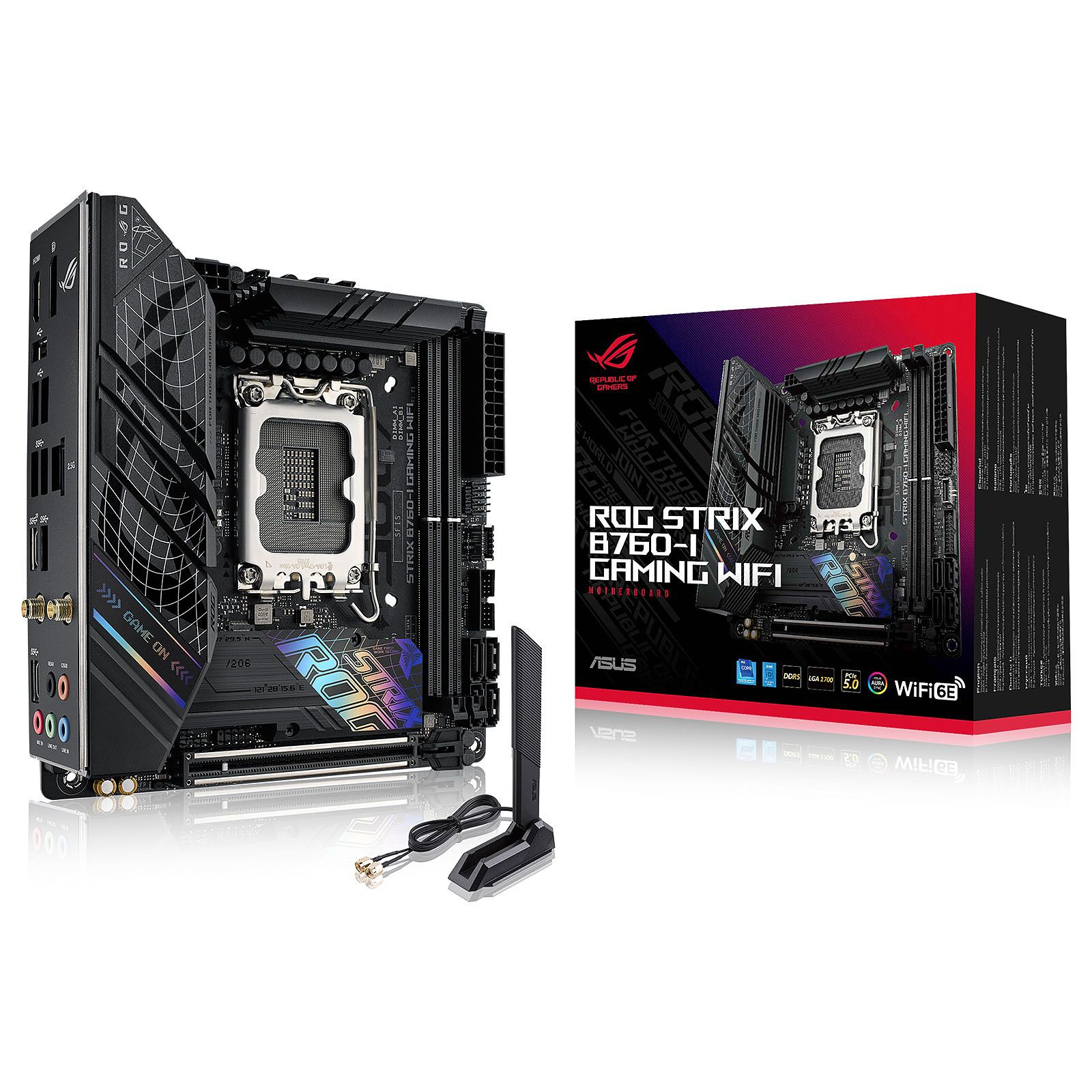 ASUS ROG STRIX B760-I GAMING WIFI - Carte-mère - mini ITX - Socket LGA1700 - B760 Chipset - USB 3.2 Gen 1, USB-C 3.2 Gen2, USB-C 3.2 Gen 2x2, USB-C 3.2 Gen 1 - 2.5 Gigabit LAN, Bluetooth, Wi-Fi -...