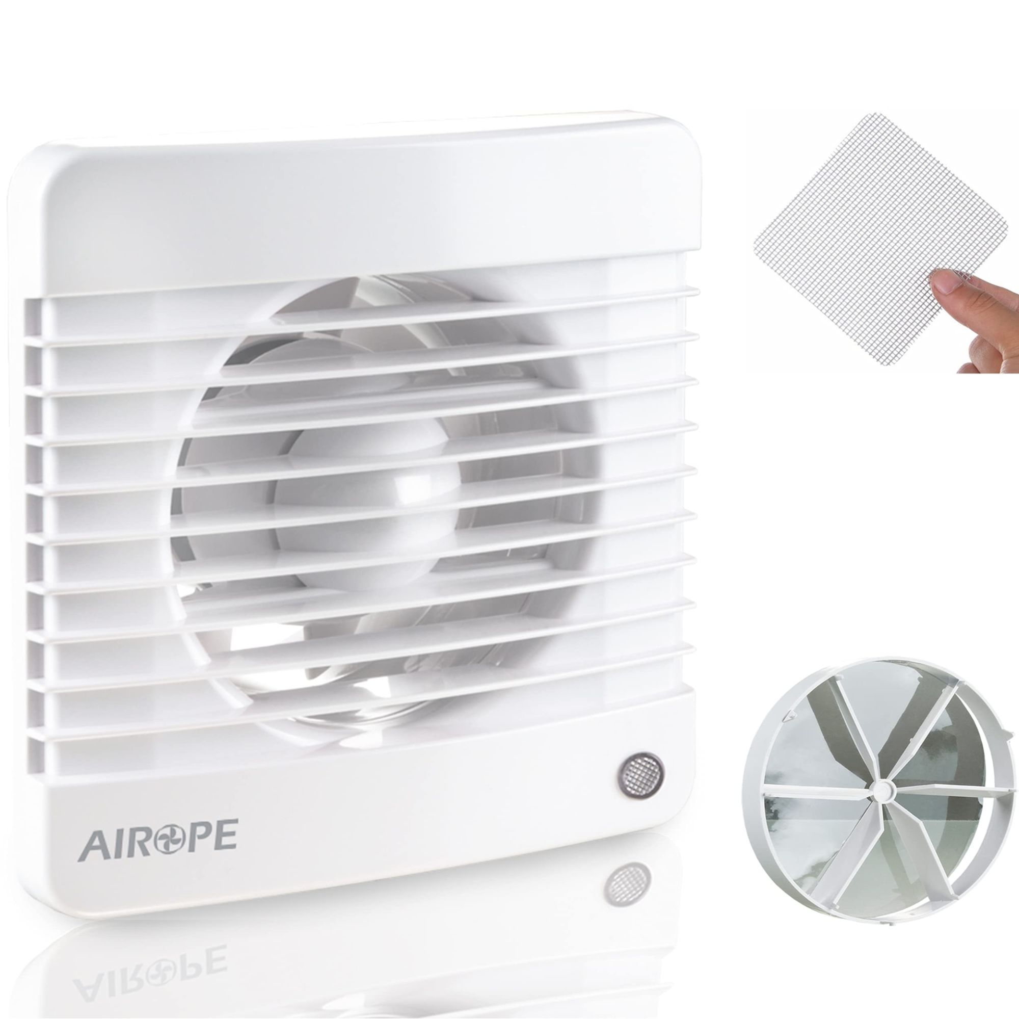 AIROPE 100 mm ,Ventilateur,VMC,Extracteur d'air avec Clapet anti-retour + Moustiquaire intégré,7 W,dB 26,VMC pour salle de bain