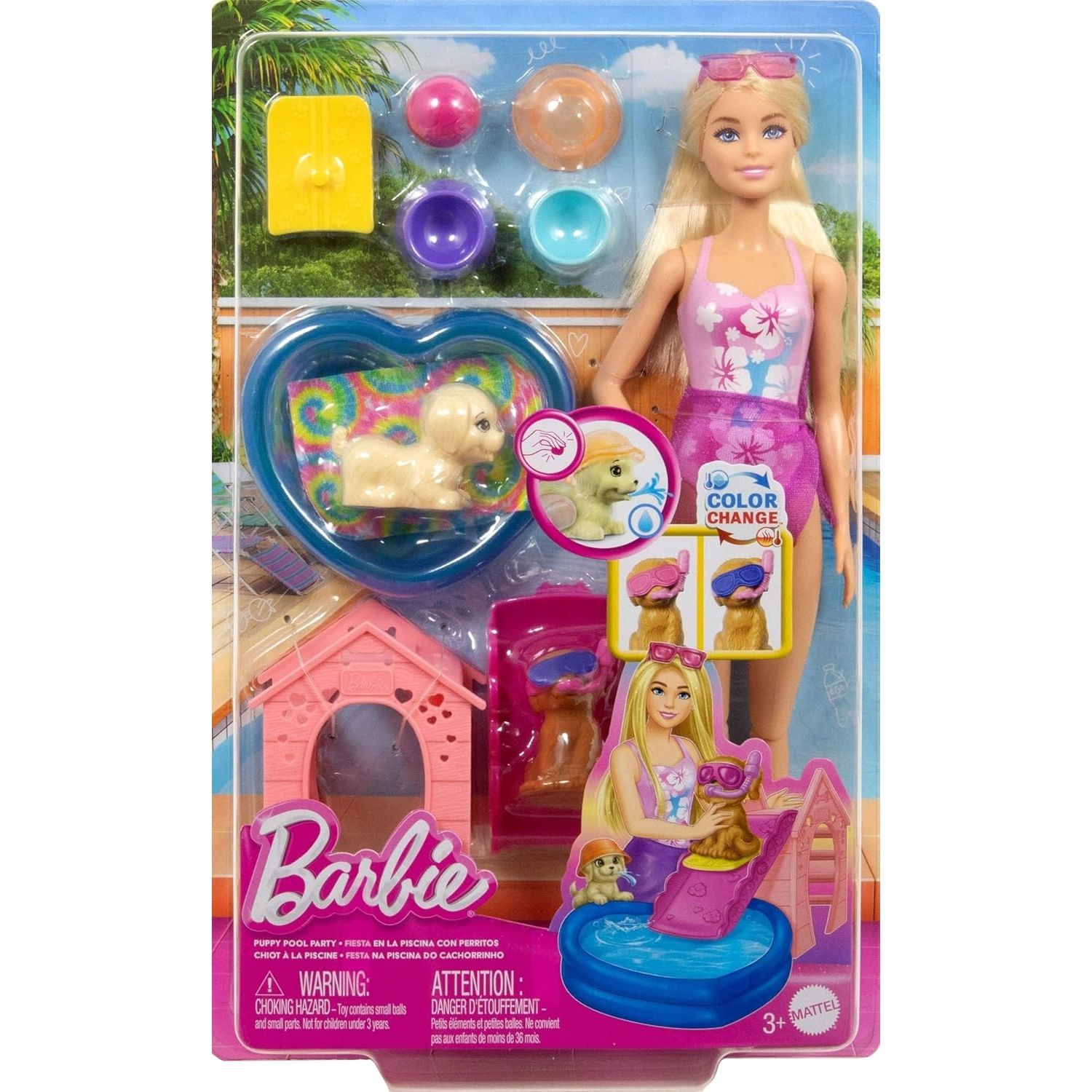 Barbie Coffret piscine des chiots avec poupée