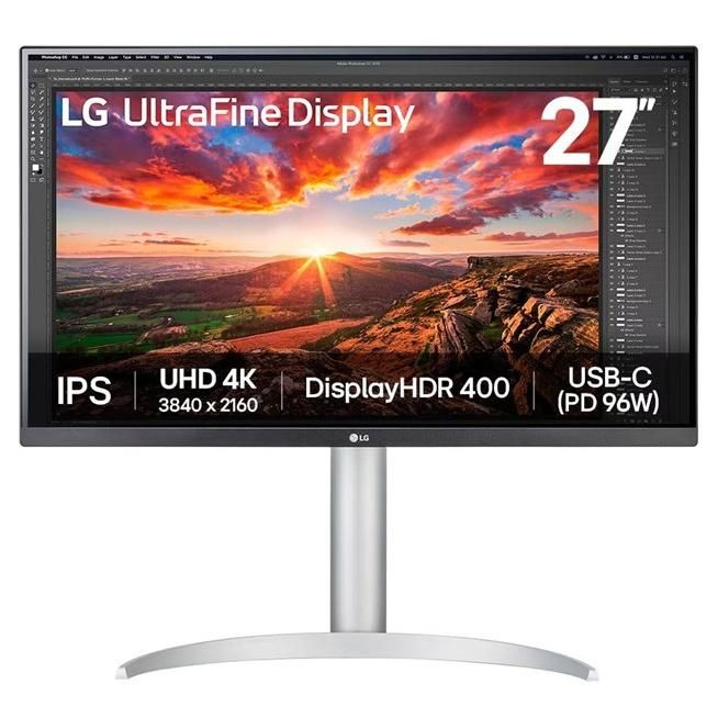 LG Ultrafine™ 27UP850K W Ecran PC 4K 27" Dalle IPS résolution UHD 3840 x 2160 5ms GtG 60Hz DisplayHDR™ 400 DCI P3 95% CIE1976 Mode Lecture inclinable réglable en Hauteur