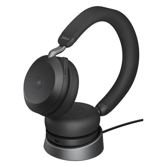 Jabra Evolve2 75 Micro casque sur oreille Bluetooth sans fil Suppresseur de bruit actif USB C isolation acoustique avec support de chargement Certifié pour Microsoft...